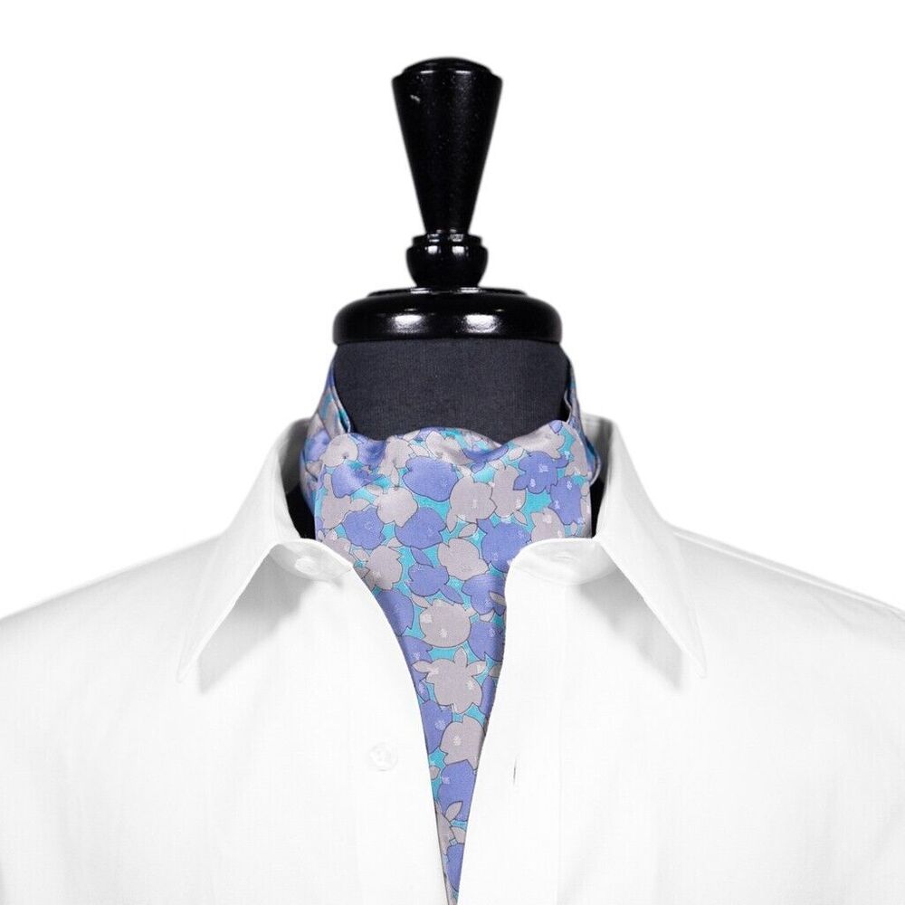 Ascot Cravat Tie Silk Purple Gray Floral Costume Formal Wedding Necktie Scarf